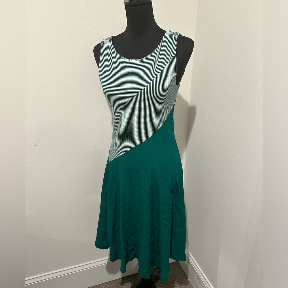 Anthropologie Green and White Asymmetrical Dress